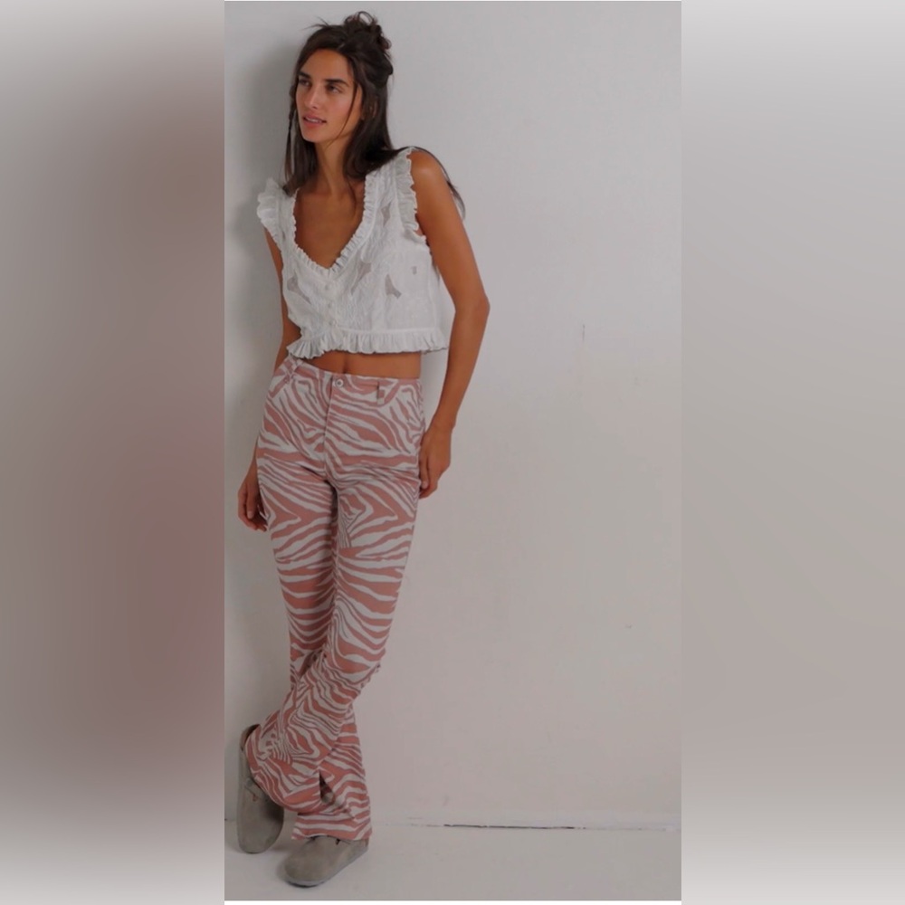 We The Free light brown Zebra Print Flare Pants